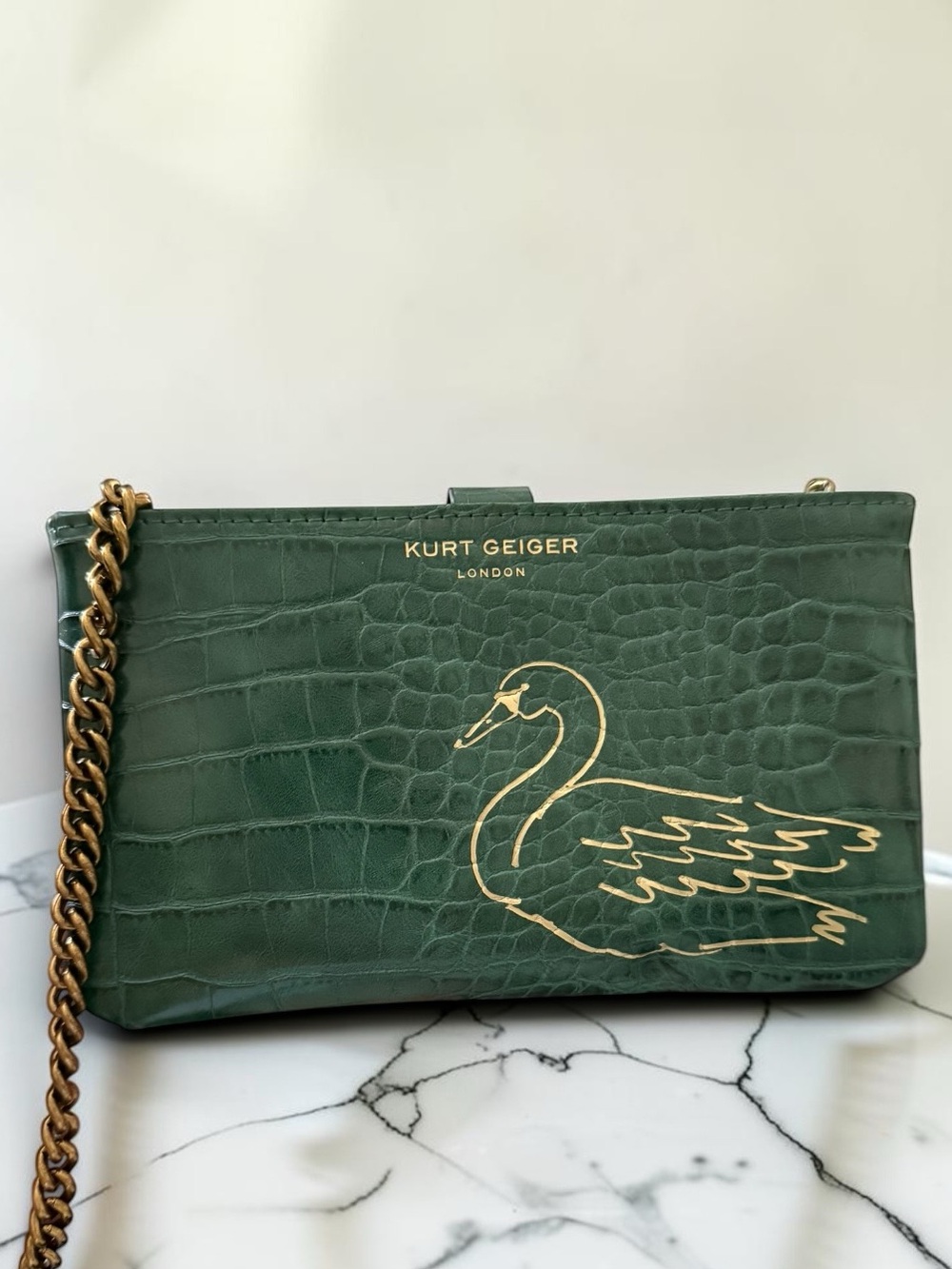 Kurt Geiger x Luke Edward Hall RARE “Fauna & Flora” Green Swan Chain Crossbody